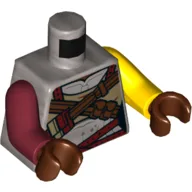 Torso, Odd Arms, Armor, Reddish Brown Straps, Dark Tan Undershirt Print, Left Yellow Arm, Right Dark Red Arm, Reddish Brown Hands / Flat Silver