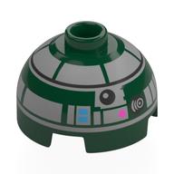 Lego Brick Round 2 x 2 Dome Top, Vented Stud with Light Bluish Grey Astromech Droid Print / Dark Green