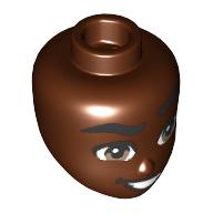 Lego Minidoll Head Black Eyebrows, Brown Eyes, Open Mouth Smile print / Reddish Brown