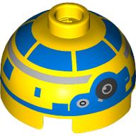 Lego Brick Round 2 x 2 Dome Top, Vented Stud with Yellow and Blue Astromech Droid print / Yellow
