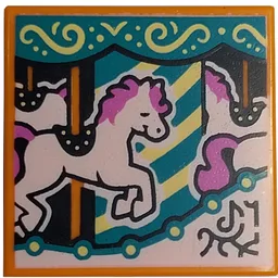 Tile 2 x 2 with Carousel Horses Print (43111-1) / Orange