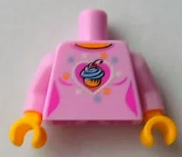 Torso Female Top with Cupcake over Heart and Stars Pattern / Bright Pink Arms / Yellow Hands