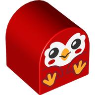 Lego Duplo Brick 2 x 2 x 2 Curved Top with Sitting Bird, White Face with Open Eyes, Bright Light Orange Feet print / Red