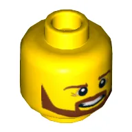Minifig Head, Brown Angular Beard, Pupils and Teeth Print / Yellow