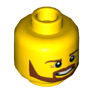 Lego Minifig Head, Brown Angular Beard, Pupils and Teeth Print / Yellow