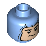 Lego Minifig Head Buzz Lightyear, Balaclava with Light Nougat Face, Smirk print / Medium Blue