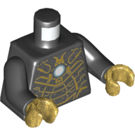 Lego Torso Armour, Gold Plates, Light Blue/White Circle (Arc Reactor) Print (Iron Man), Black Arms, Pearl Gold Hands / Black