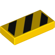 Lego Tile 1 x 2 with Black Diagonal Stripes, Large Yellow Corner Triangles Print / Yellow