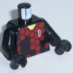 Torso, Soccer Goalie Red Hexagons and '1' Print, Black Arms and Hands