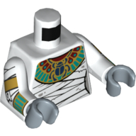 Lego Torso Scarab Collar and Bandage Wrappings Print, White Arms with Wrappings, Gold and Dark Turquoise Bracelets Print, Sand Blue Hands / White