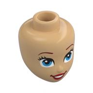 Lego Minidoll Head, Dark Red Eyebrows, Azure Eyes, Red Lips, Open Mouth Smile / Warm Tan
