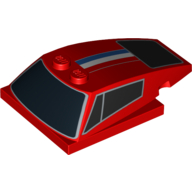Lego Brick Wedged, Curved 6 x 4 x 1 1/3 with 4 x 4 Base with Windows and Blue, White and Red Stripes Print / Red