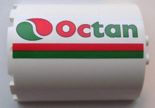 Lego Cylinder Half 3 x 6 x 6 with 1 x 2 Cutout with Red and Green Stripes and Octan Logo Pattern Model Left Side (Sticker) - Set 7939