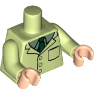 Torso, Lab-Coat, Sand Green Shirt, Dark Green Tie Print, Yellowish Green Arms, Light Nougat Hands / Yellowish Green