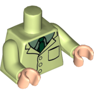 Lego Torso Lab-Coat, Sand Green Shirt, Dark Green Tie print, Yellowish Green Arms, Light Nougat Hands / Yellowish Green
