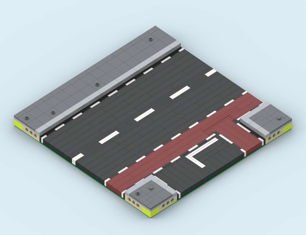 Lego MILS Road T-Intersection 20 Studs Wide with Bike Path on the near Side and a way in