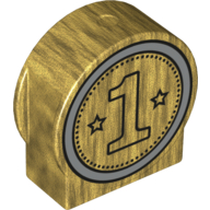 Lego Duplo Brick 1 x 3 x 2 Round Top, Cut Away Sides with '1' and Two Stars Print / Pearl Gold