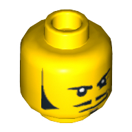 Lego Minifig Head Rodney Rathbone, Sideburns, Moustache, Wrinkles and Smirk Print [Hollow Stud] / Yellow