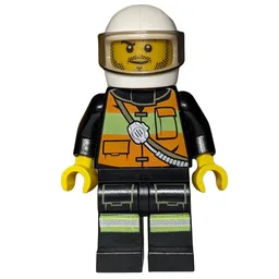 Fireman, Orange Safety Vest with Radio, White Helmet with Visor, Stubble