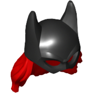 Lego Hair and Mask, Batgirl Cowl, with Red Hair Print / Black