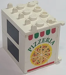 Stickered Assembly 4 x 3 x 3 with 'PIZZERIA' and Pizza On Transparent Background Pattern on Both Sides (Stickers) - Sets 6350 / 10036
