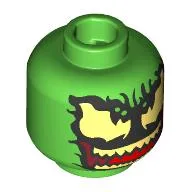 Minifig Head Green Goblin, Bright Light Yellow Large Eyes, Teeth, Red Tongue, Half/Full Black Venom Mask / Bright Green