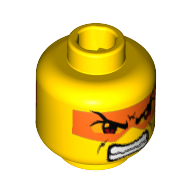Lego Minifig Head Hikaru, Brown Eyes, Orange Mask, Mouth Closed / Bared Teeth Print / Yellow