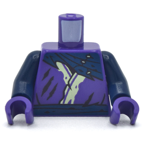Lego Torso Robe, Tattered with Dark Blue Scarf, Yellowish Green Trim print, Dark Blue Arms, Dark Purple Hands / Dark Purple