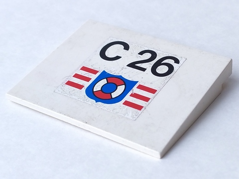 Lego Slope 10 6 x 8 with 'C 26' & Coast Guard Logo Pattern (Sticker) - Set 4022