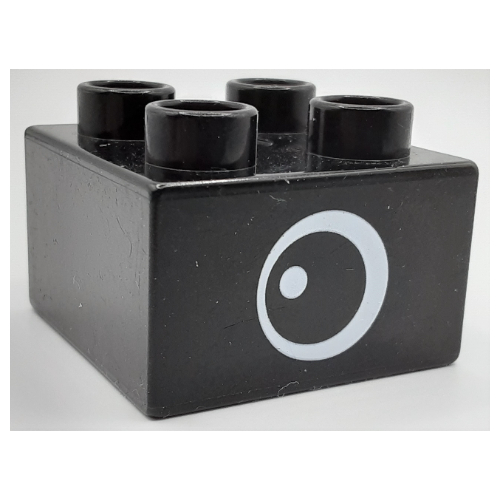 Lego Duplo Brick 2 x 2 with Eye, White Dot, White All Around Pupil Print, on Two Sides - Type 2 / Black