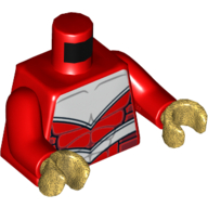 Lego Torso Armor White with Black Muscles Outline and White Belt Print, Red Arms, Pearl Gold Hands / Red