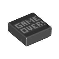 Lego Tile 1 x 1 with White 'GAME OVER!' print / Black