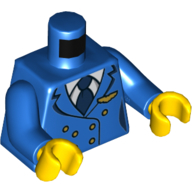 Lego Torso Jacket, White Shirt, Blue Tie, Gold Buttons and Winged Pilot Badge Print, Blue Arms, Yellow Hands / Blue