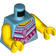 Lego Torso Vest, Bright Pink and Dark Pink Detailing, Bright Pink Cotton Candy Print, Yellow Arms and Hands / Medium Azure