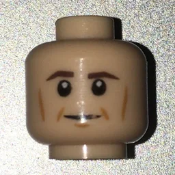 Minifig Head Rebel Trooper / Cook, Brown Eyebrows, Light Brown Cheek Lines Print [Blocked Open Stud] / Light Nougat