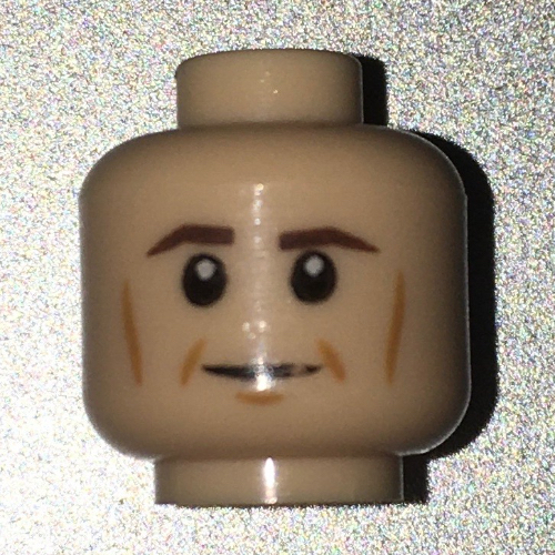 Lego Minifig Head Rebel Trooper / Cook, Brown Eyebrows, Light Brown Cheek Lines Print [Blocked Open Stud] / Light Nougat