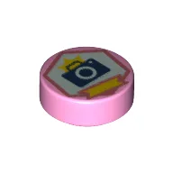 Tile Round 1 x 1 with Camera in Dark Pink Hexagon Print / Bright Pink