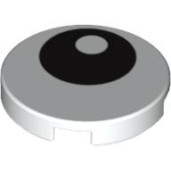 Lego Tile Round 2 x 2 with Bottom Stud Holder with Offset Black Eye Print / White