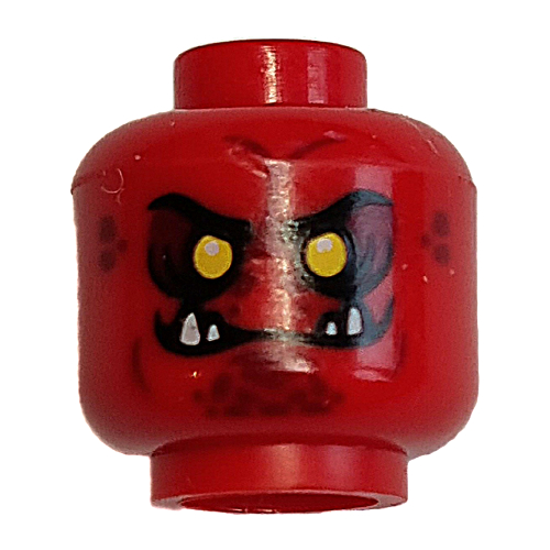 Lego Minifig Head Crust Smasher, Dual Sided, Eyebrows, Fangs, Yellow Eyes Print [Hollow Stud] / Red