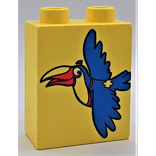 Lego Duplo Brick 1 x 2 x 2 with Toucan Print / Bright Light Yellow