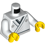 Lego Torso Robe, with Light Bluish Gray Emblems on Shoulders Print, White Arms, Yellow Hands / White