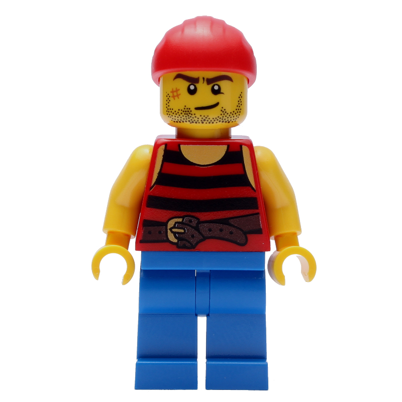 Lego Pirate - Red/Black Stripes, Blue Legs, Red Bandana, Scar