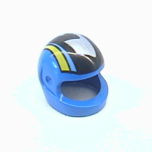 Lego Helmet, Standard with Silver/Black/Medium Blue/Yellow Print (Set 8364) / Blue