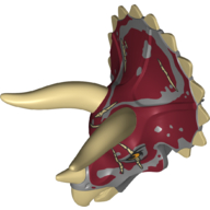 Lego Animal Body Part, Dinosaur, Triceratops Head with Dark Red and Dark Bluish Grey Brindle, Tan Horns / Dark Bluish Gray