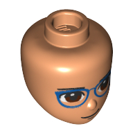 Lego Minidoll Head Dark Blue glasses, Brown Eyes, Stern print / Nougat