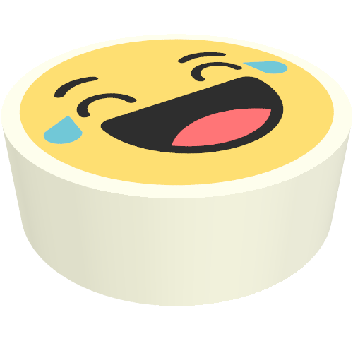 Lego Tile Round 1 x 1 with Smiley Laughing print / White