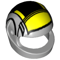 Lego Helmet, Standard with Black and Yellow B-Wing Pilot Print / Light Bluish Gray