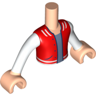 Lego Minidoll Torso Boy with Light Nougat Hands with Red Jacket, White Sleeves, Sand Blue Shirt Print / Light Nougat