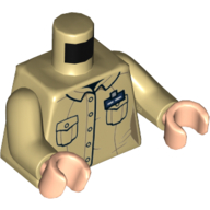 Lego Torso Shirt, Pockets, Dark Blue Name Tag Print, Tan Arms, Light Nougat Hands / Tan
