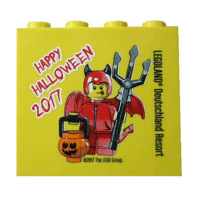 Lego Brick 2 x 4 x 3 with 'LEGOLAND Deutschland Resort HAPPY HALLOWEEN 2017' Print / Yellow